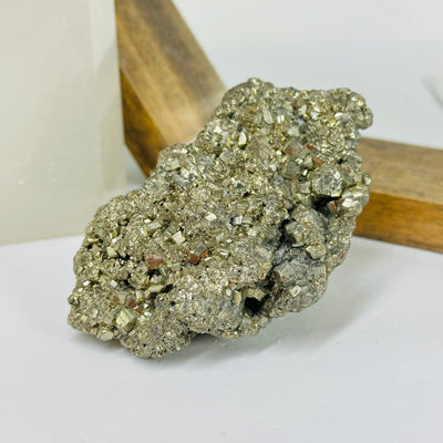 pyrite with decorations in the background