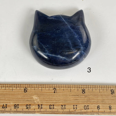 Sodalite Polished Crystal Cat Head - You Choose variant 3 labeled with ruler for size reference