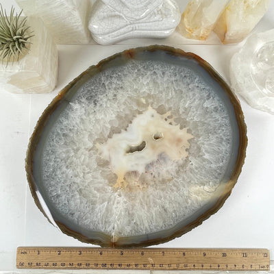 Agate Crystal Platter - One-of-a-Kind #2 top view with ruler for size reference