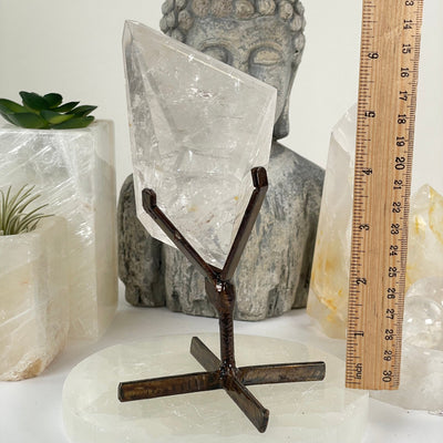 Crystal Quartz Polished Freeform on Metal Stand - One-of-a-Kind with ruler for size reference