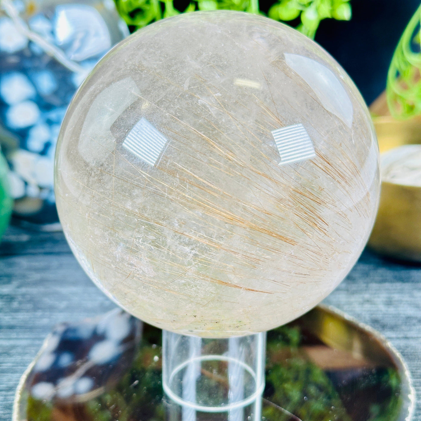 Rutilated Quartz Crystal Sphere - One-of-a-Kind front view