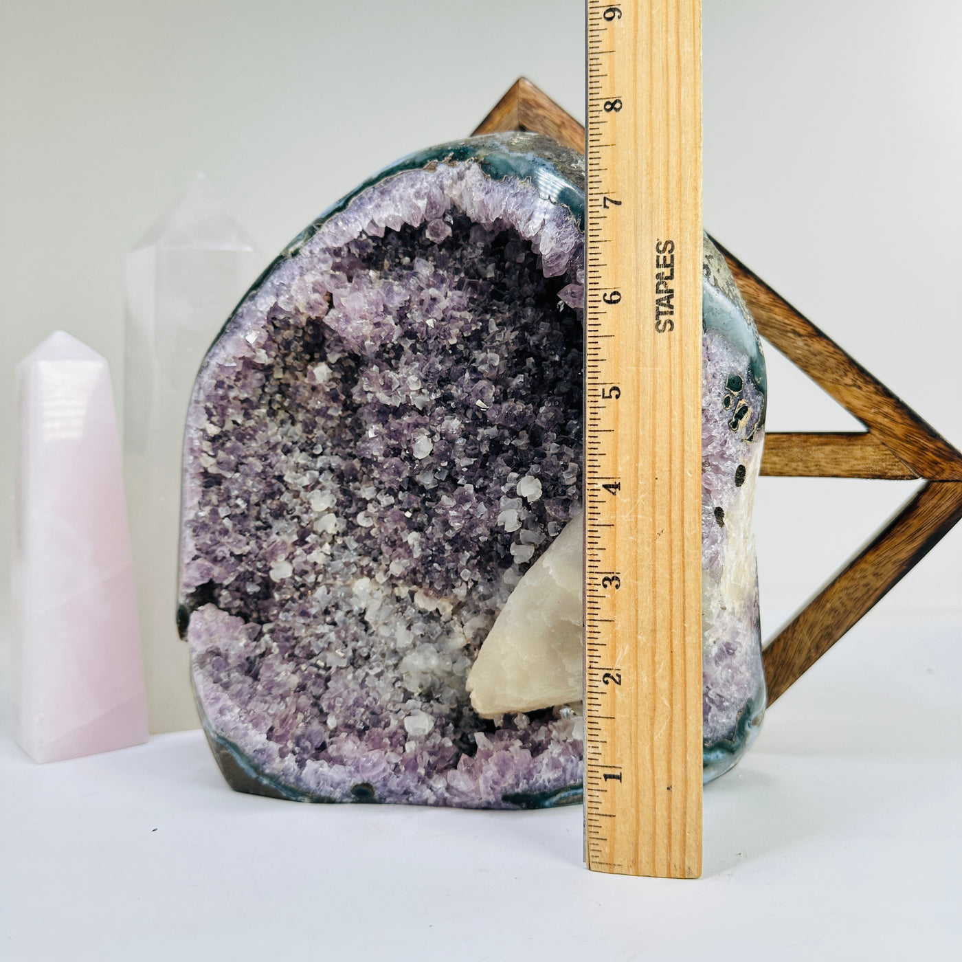 amethyst cut base next to a ruler for size reference