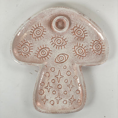 Evil Eye Protection Mushroom Tray with Cone Incense Holder - One-of-a-Kind