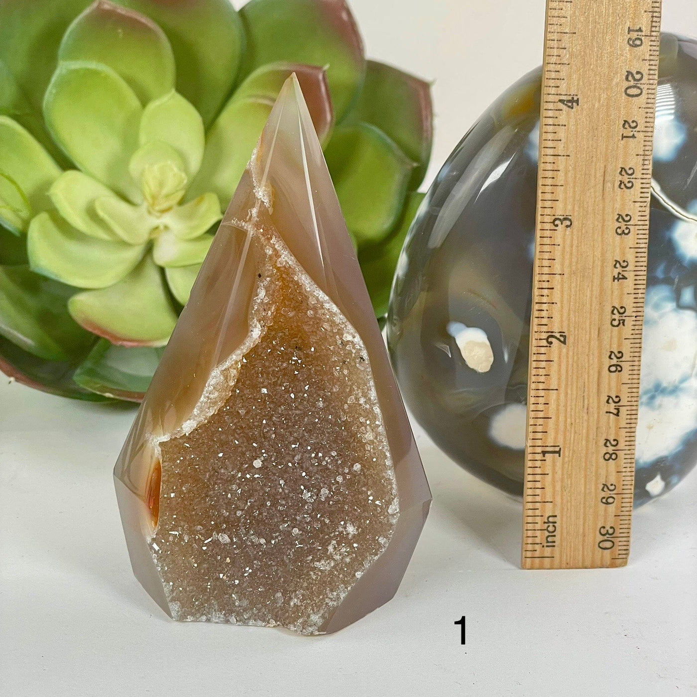 Agate Druzy Geode Long Wide Crystal Point Cut Base - As Is - You Choose variant 1 labeled with ruler for size reference