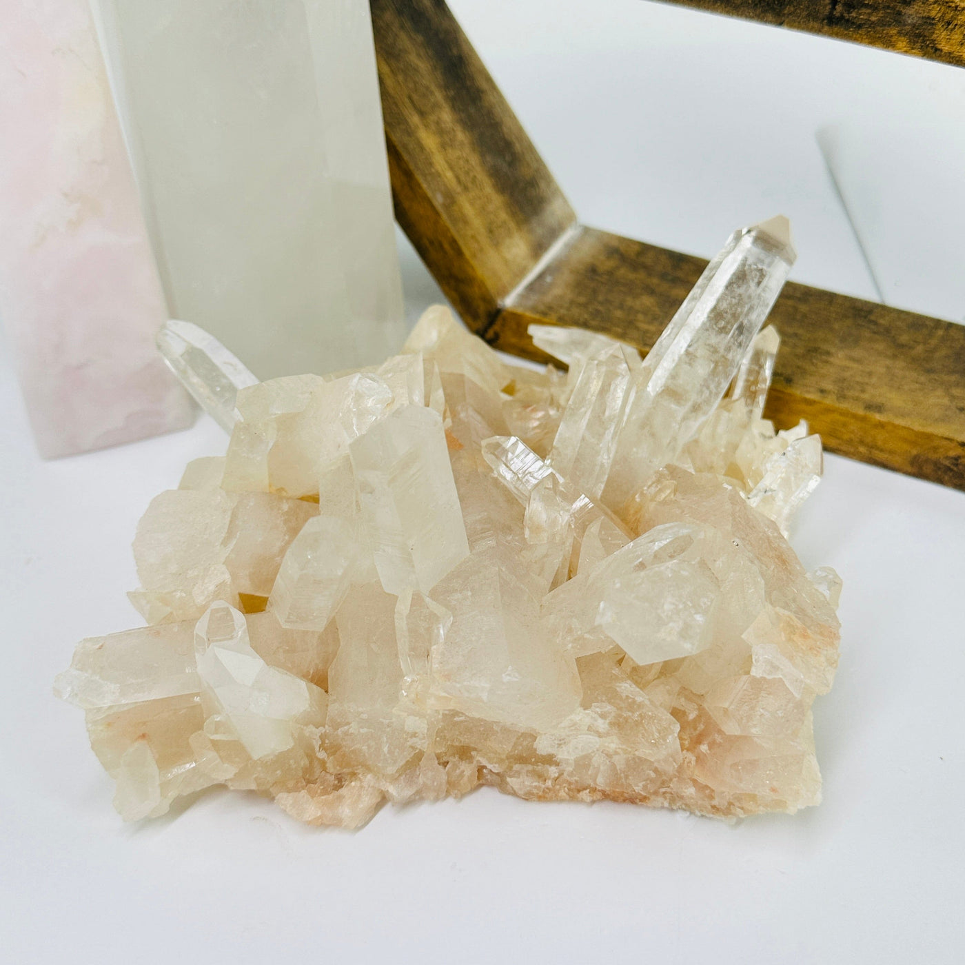 lemurian quartz with decorations in the background