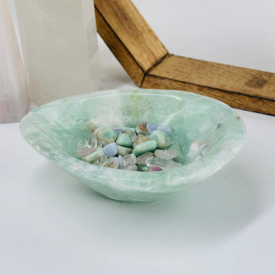 Green Fluorite Polished Crystal Bowl from Mexico displayed as home decor