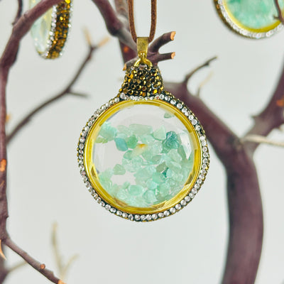 green quartz ornament with decorations background