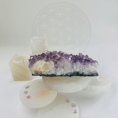 Raw Amethyst Cluster with Calcite - natural amethyst front view