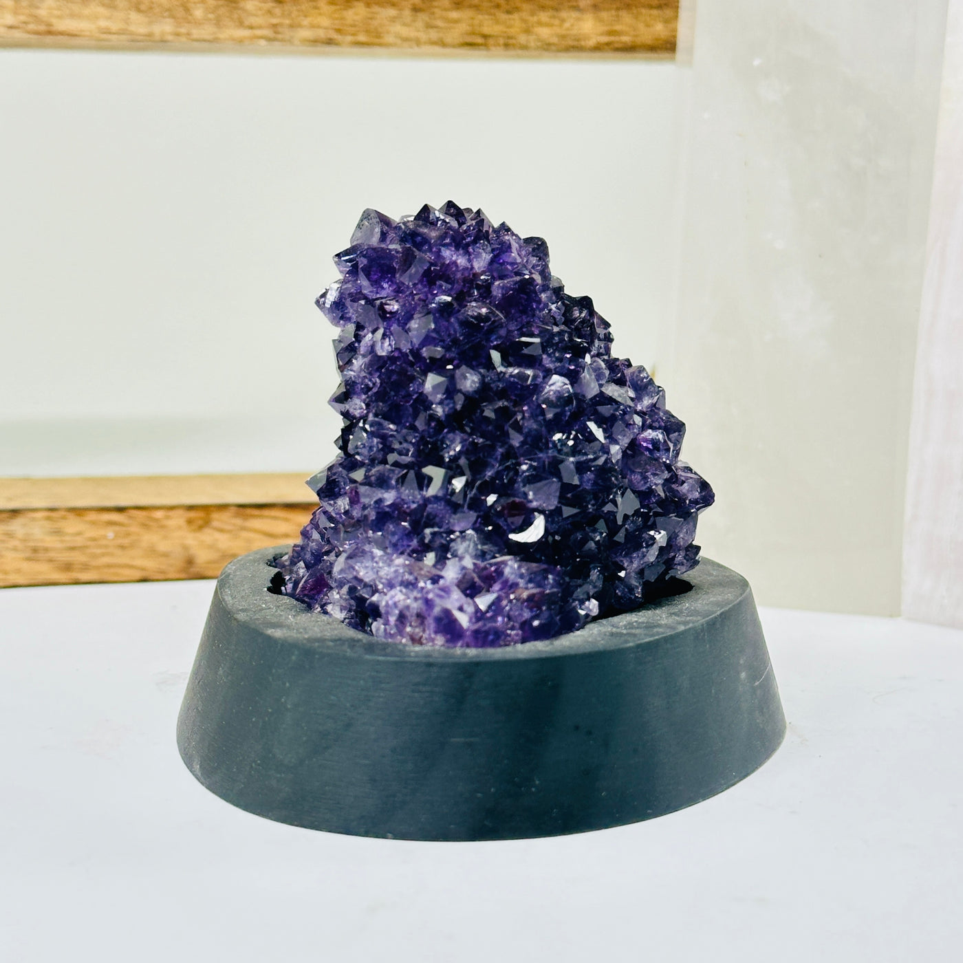 amethyst with decorations in the background