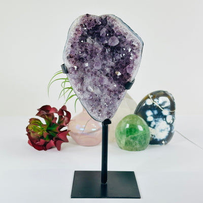 Amethyst Lemurian Crystal Cluster on Metal Stand - Rare Find - One-of-a-Kind #2 front view