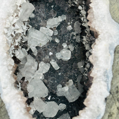 up close shot of apophyllite in amethyst