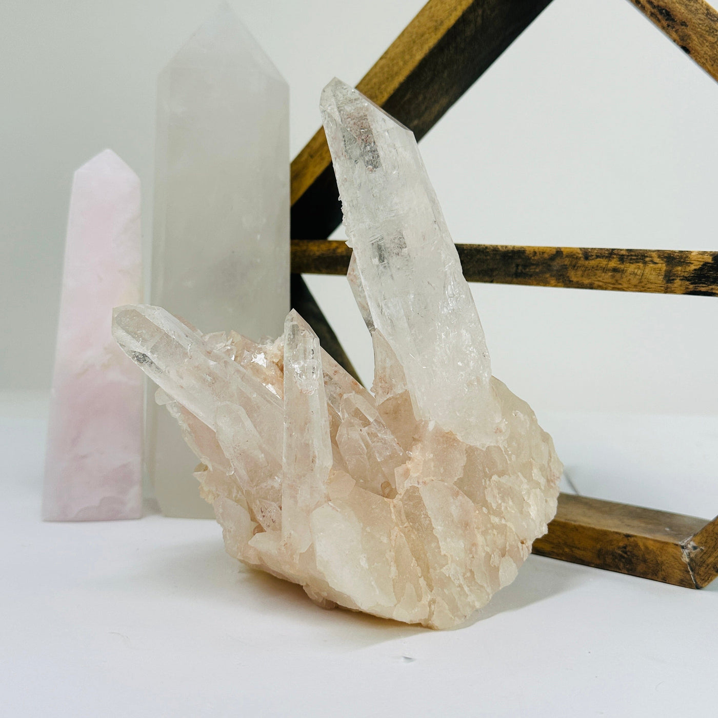 lemurian quartz with decorations in the background