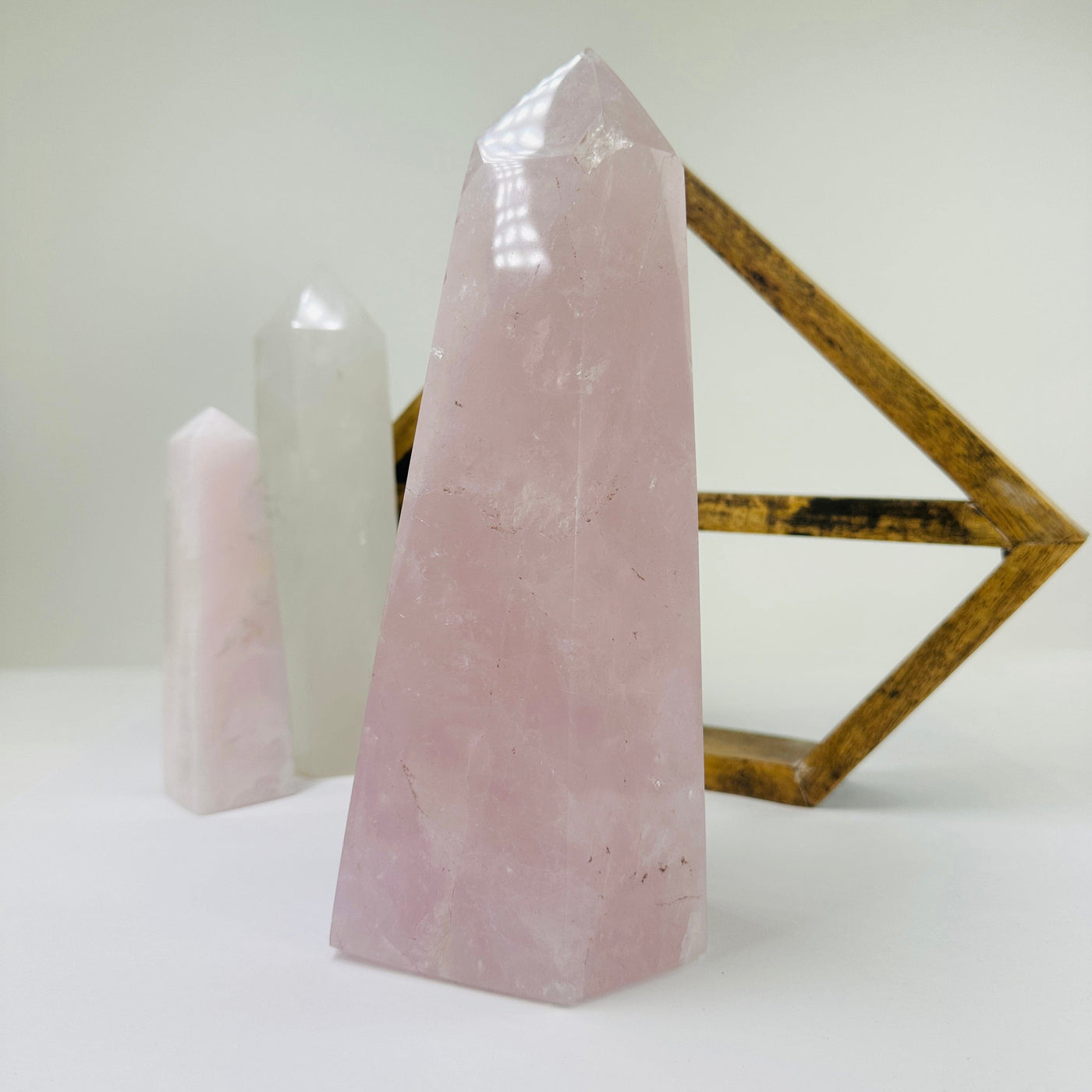 rose quartz tower with decorations in the background