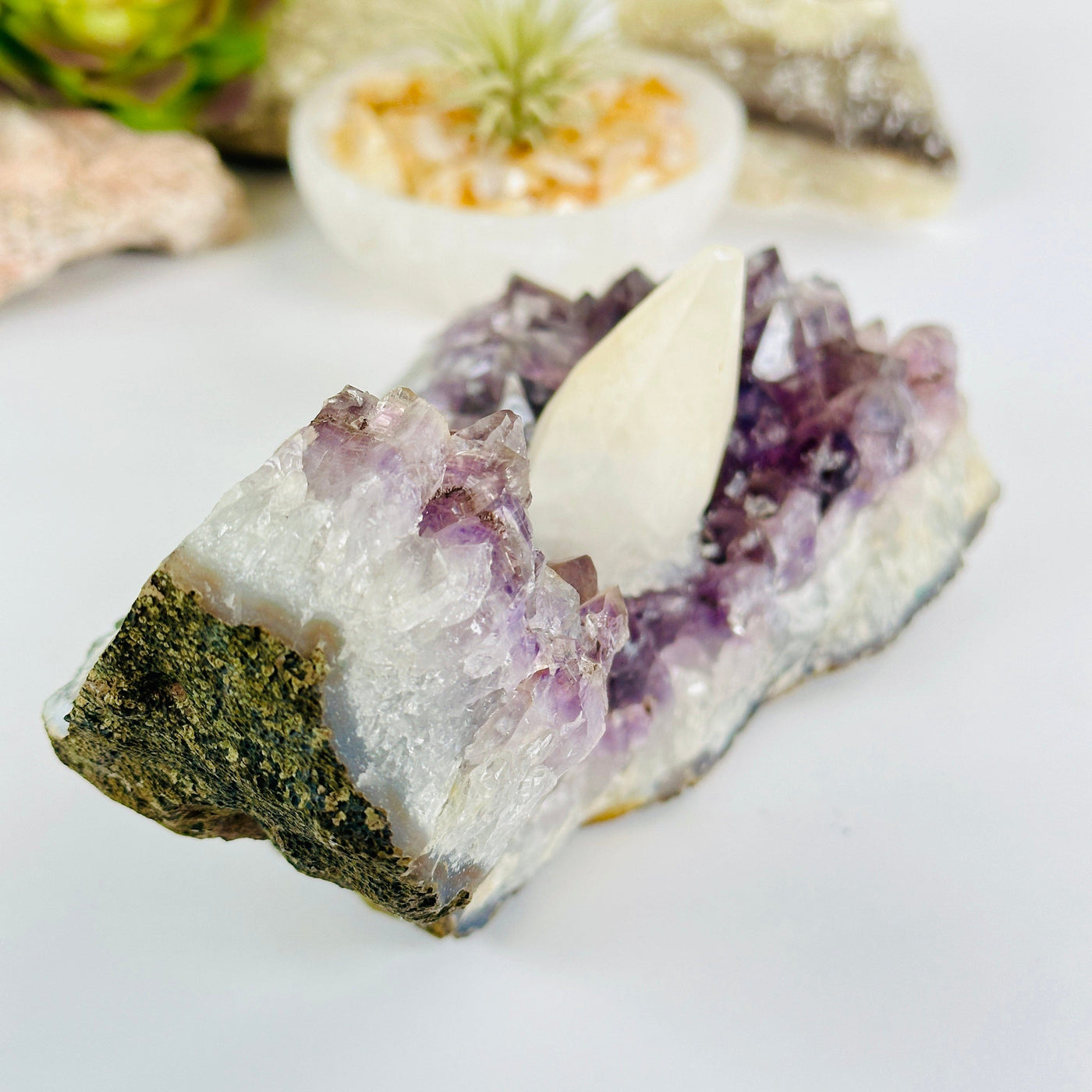 Amethyst Crystal Cluster with Calcite One-of-a-Kind #3 side view