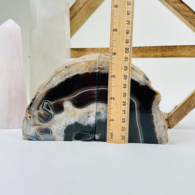 agate bookend with decorations in the background