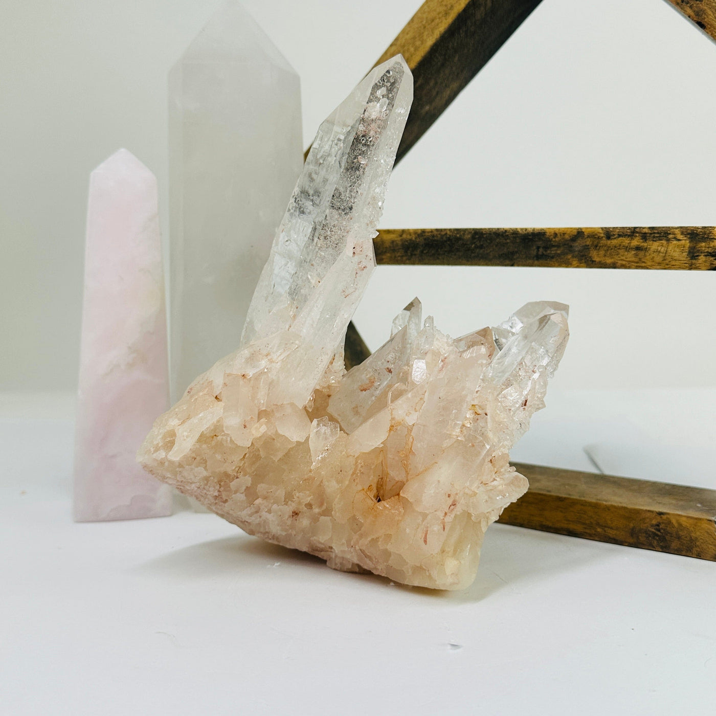 lemurian quartz with decorations in the background