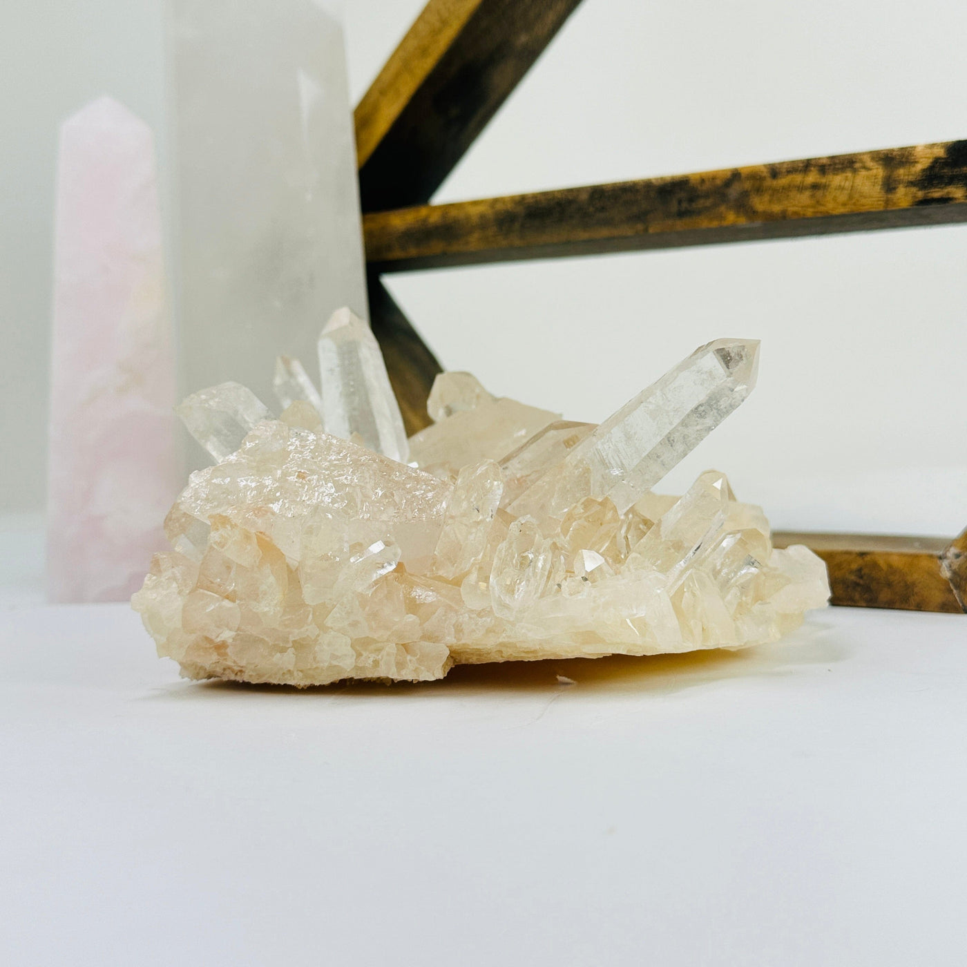 lemurian quartz with decorations in the background