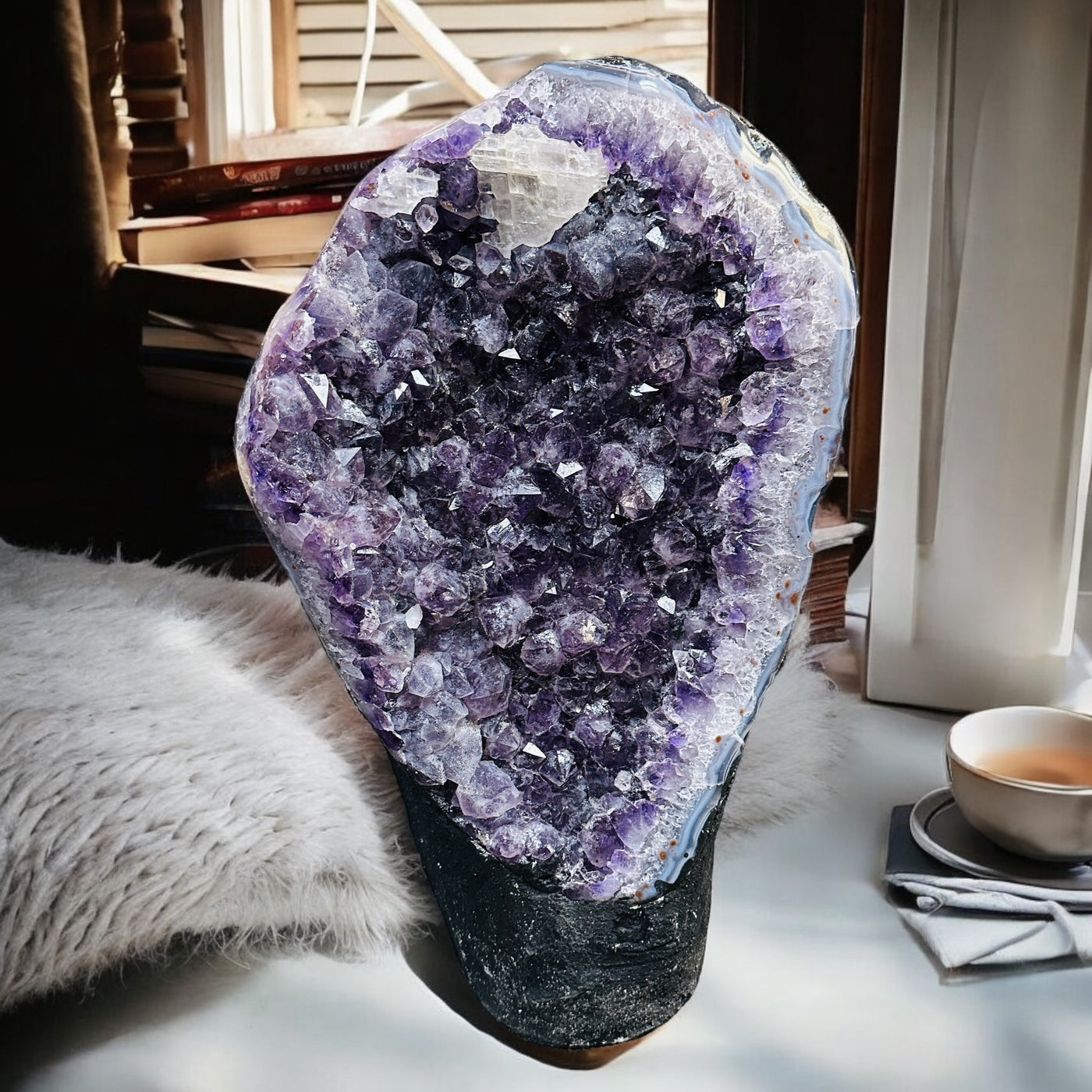 amethyst with decorations in the background