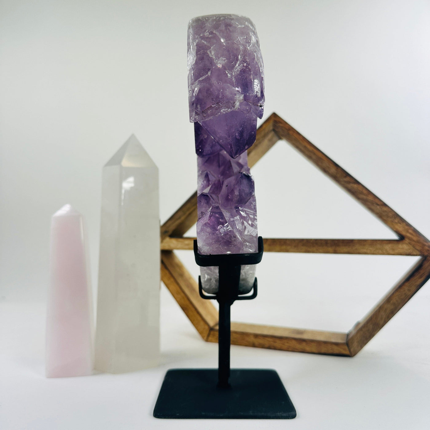Amethyst Crystal Heart on Black Metal Stand - Mother's Day