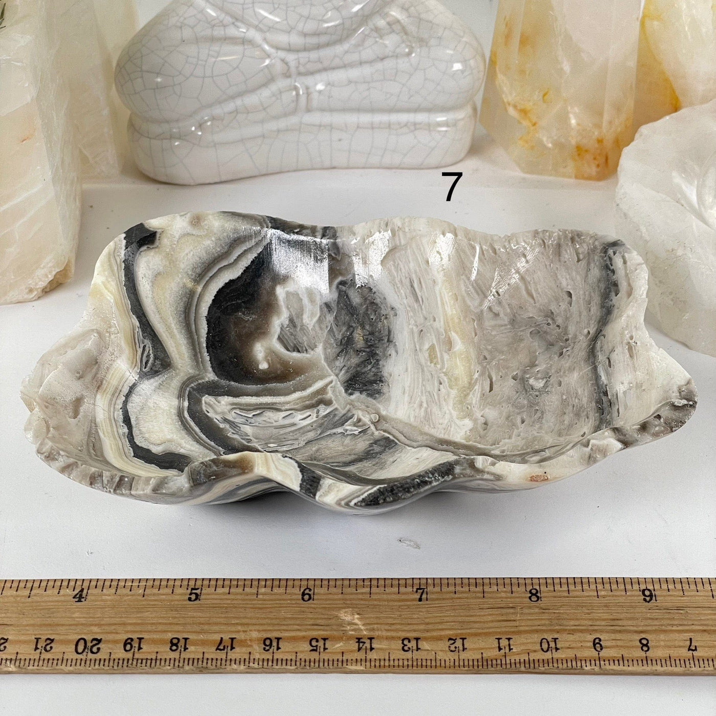 Mexican Onyx Small Bowl - Crystal Dish - You Choose #3 variant 7 labeled with ruler for size reference