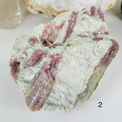 Pink Tourmaline Crystals on Aquamarine Matrix - You Choose #4 variant 2 labeled