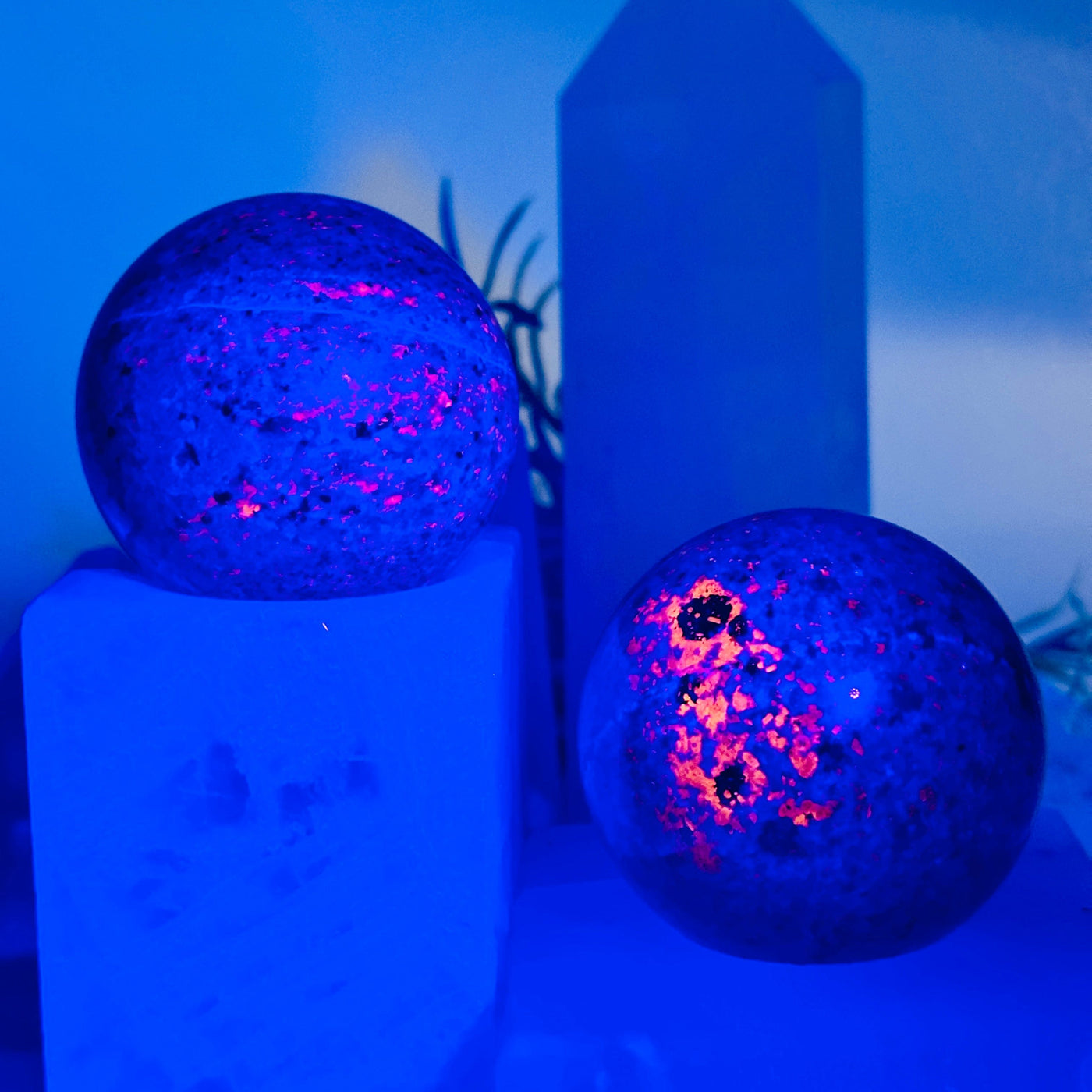 Yooperlite Crystal Sphere - UV Reactive - You Choose both variants in UV lighting to show glow
