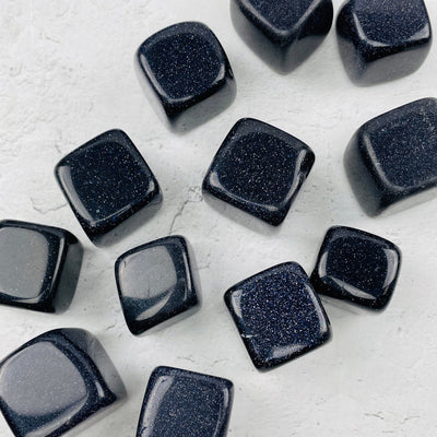Blue Goldstone Tumbled Cubed Stones