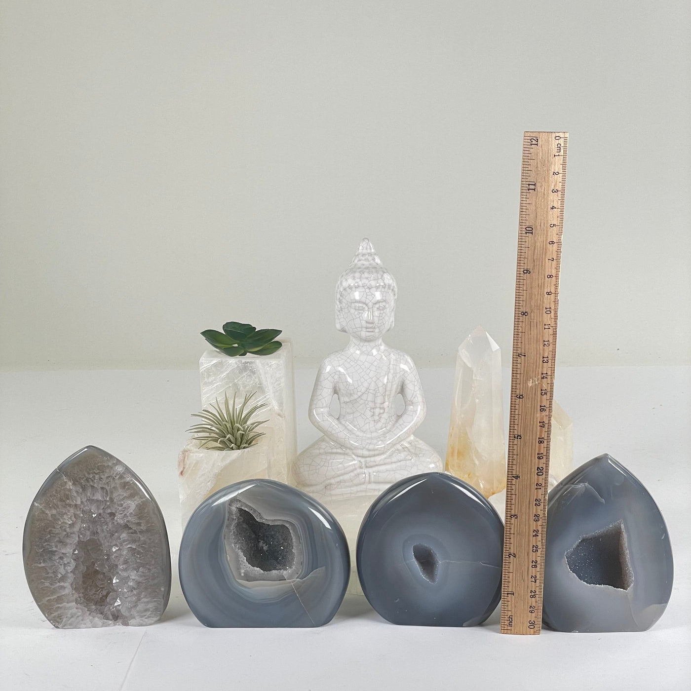 Agate Druzy Teardrop Crystal Cut Base - You Choose #1 all variants with ruler for size reference