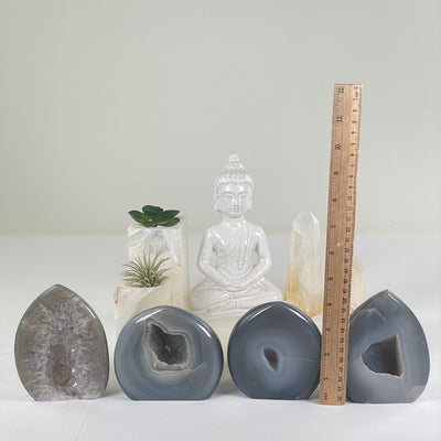 Agate Druzy Teardrop Crystal Cut Base - You Choose #1 all variants with ruler for size reference