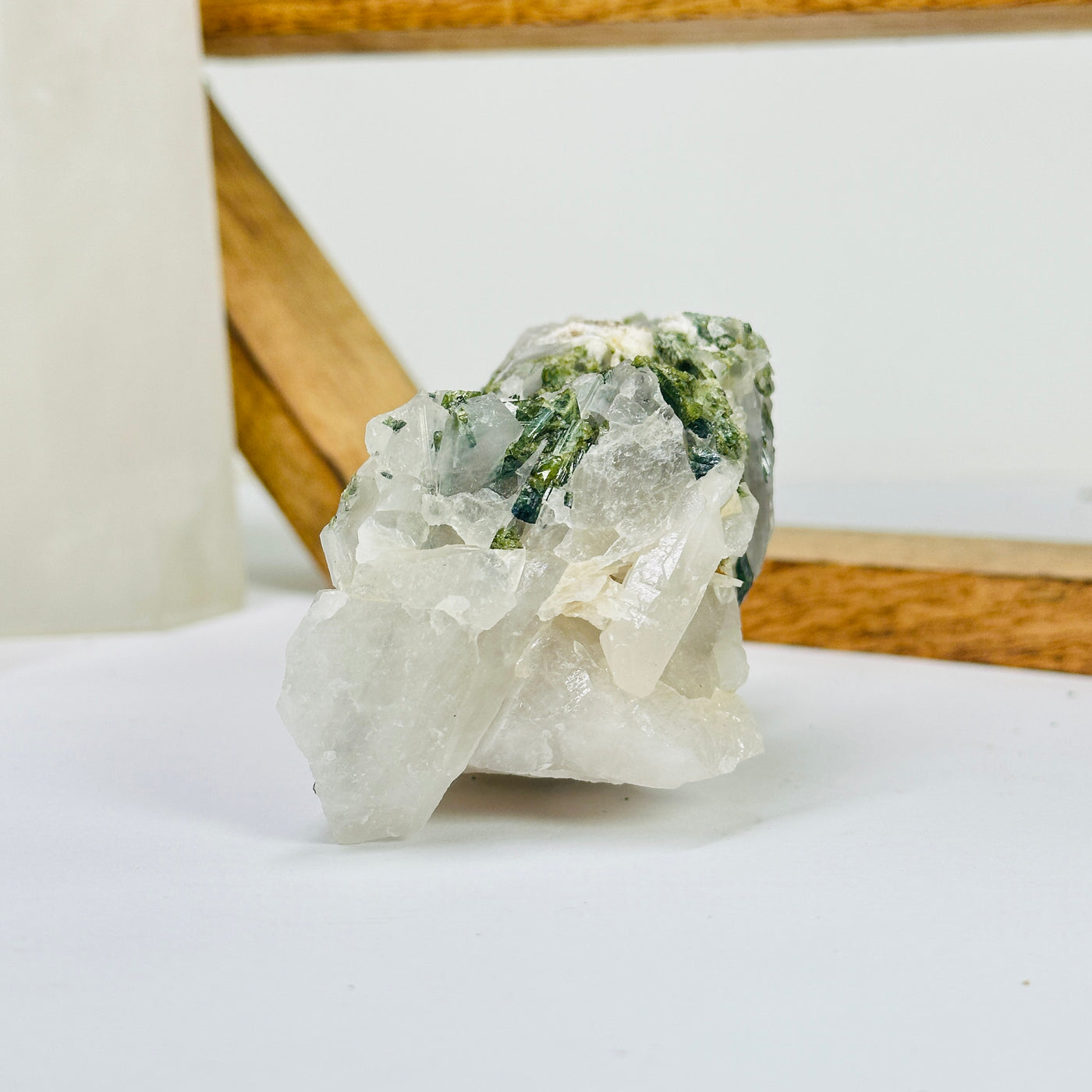 tourmaline with decorations in the background