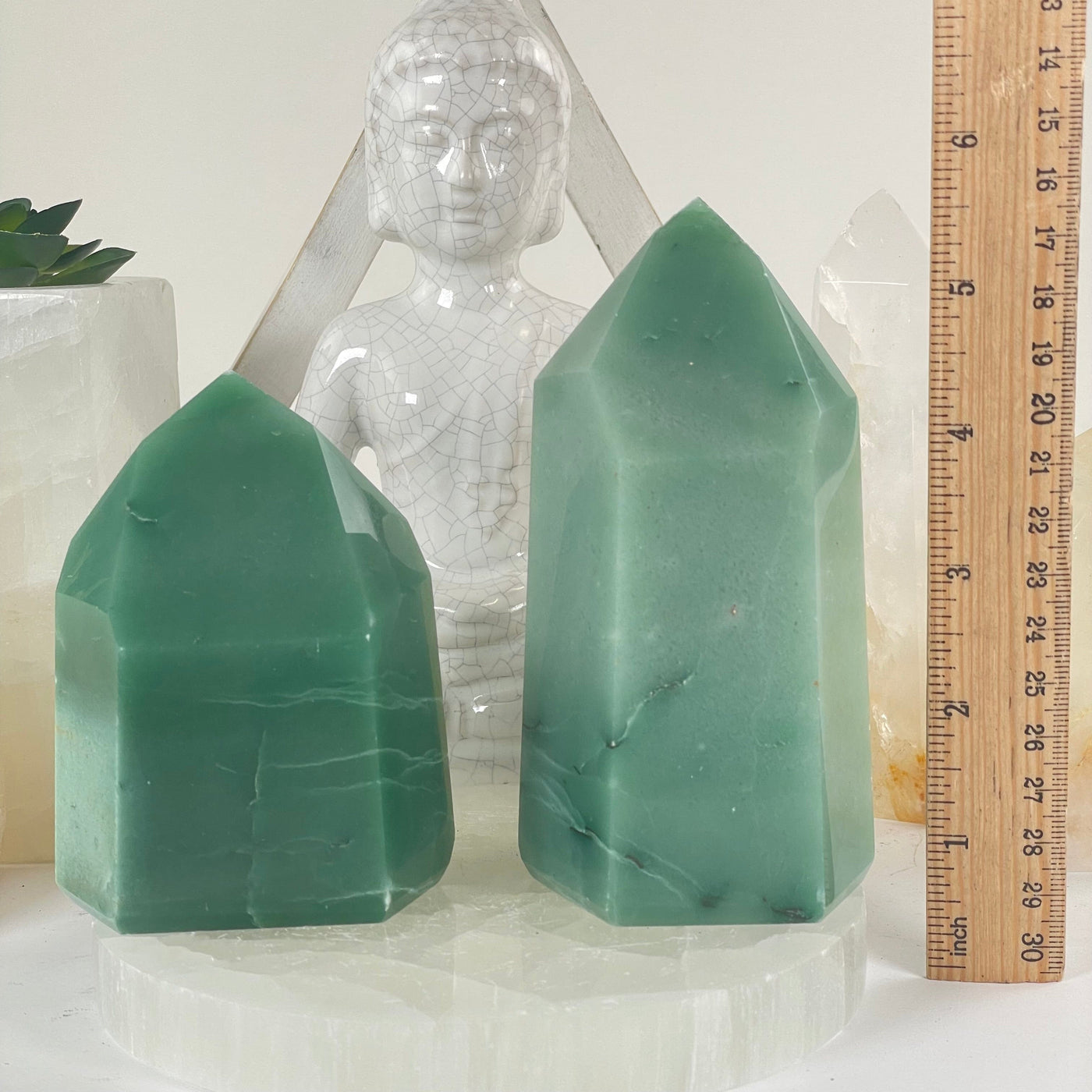 Green Quartz Polished Crystal Point - You Choose both variants with ruler for size reference