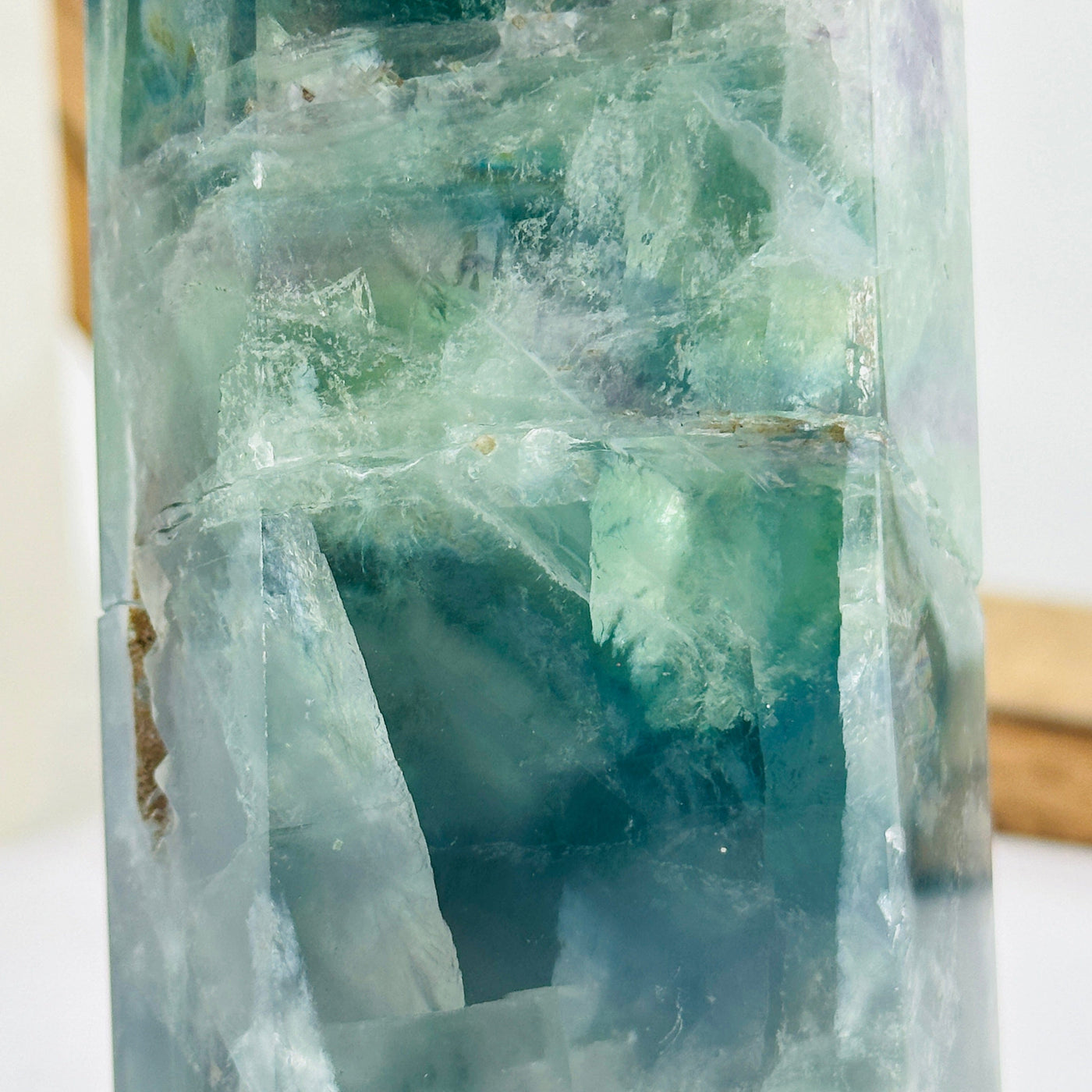 up close shot of glued section of fluorite point