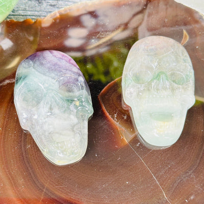 Fluorite Laughing Skull Crystal Cabochon - You Choose both variants top view