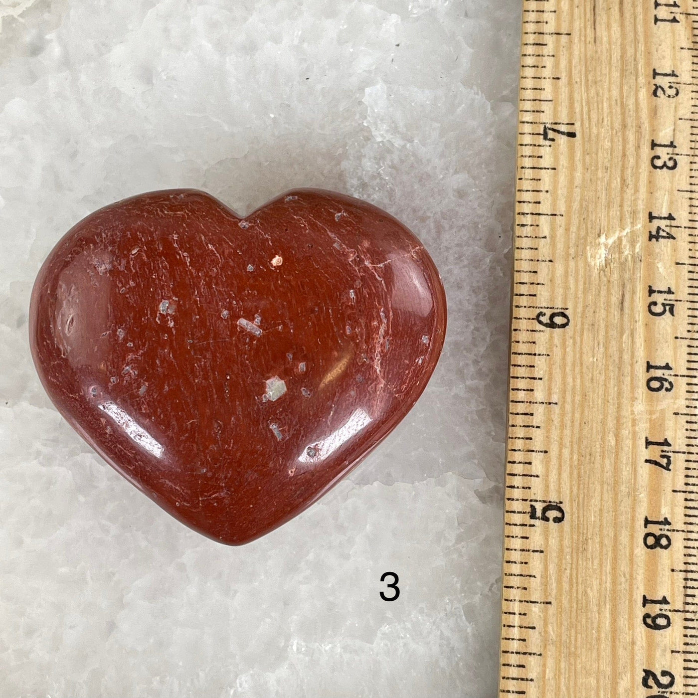 Red Jasper Crystal Heart - You Choose variant 3 labeled with ruler for size reference