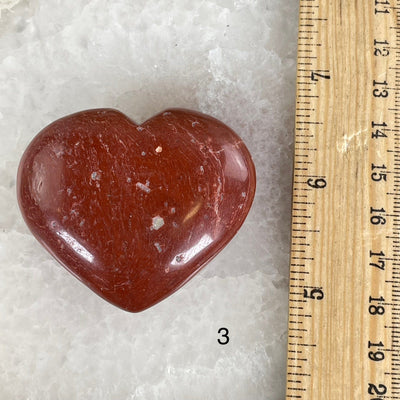 Red Jasper Crystal Heart - You Choose variant 3 labeled with ruler for size reference