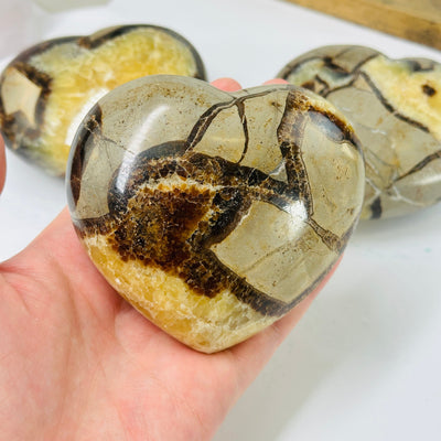 septarian heart with decorations in the background