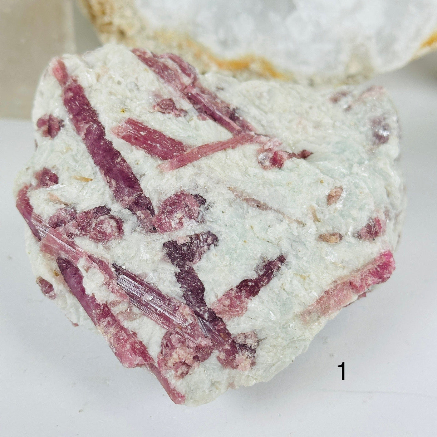 Pink Tourmaline Crystals on Aquamarine Matrix - You Choose #4 variant 1 labeled