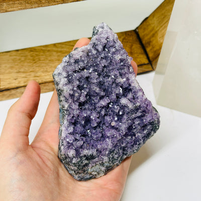 amethyst with decorations in the background