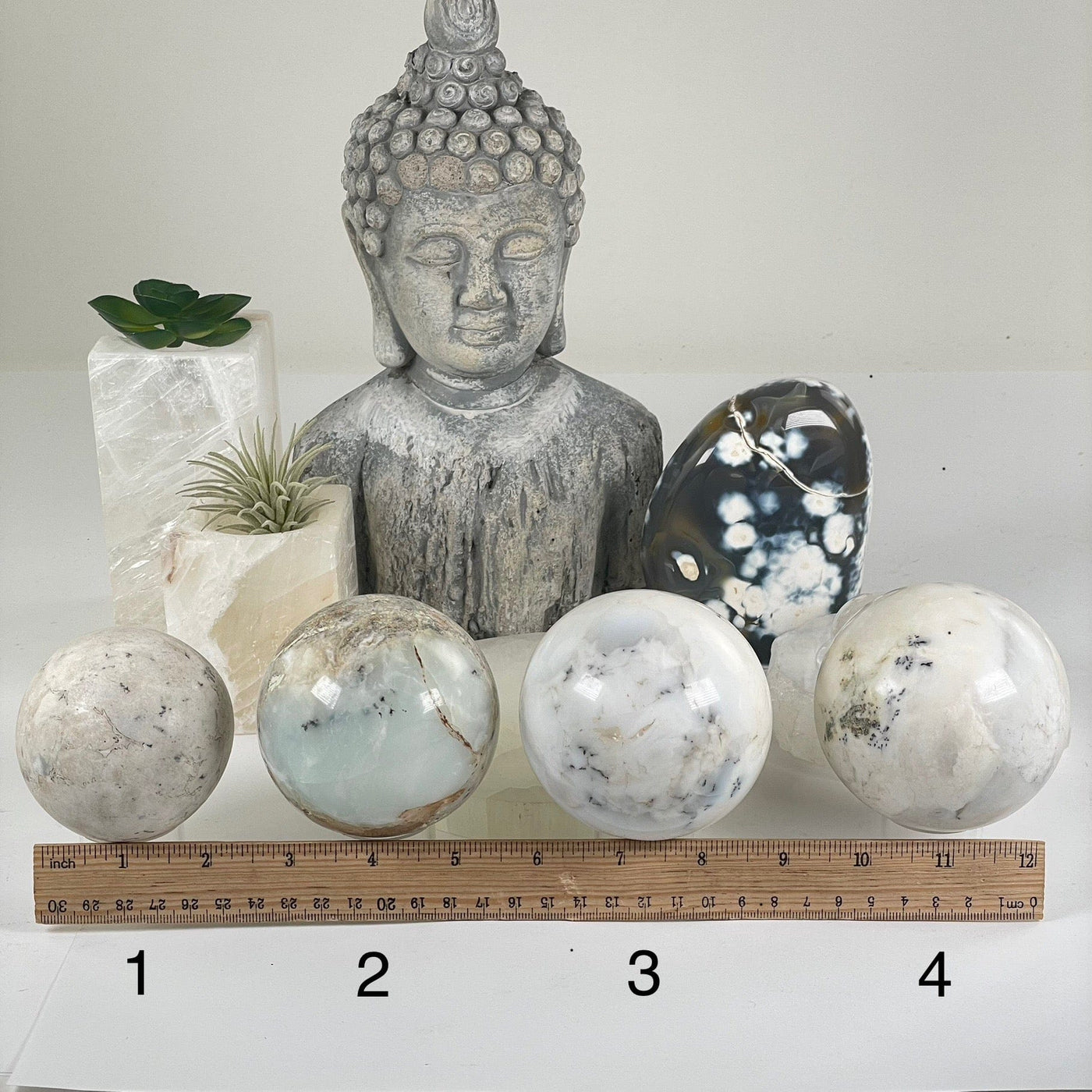 Dendritic Opal Crystal Sphere - As Is - You Choose all variants labeled with ruler for size reference