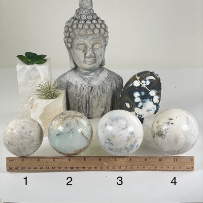 Dendritic Opal Crystal Sphere - As Is - You Choose all variants labeled with ruler for size reference