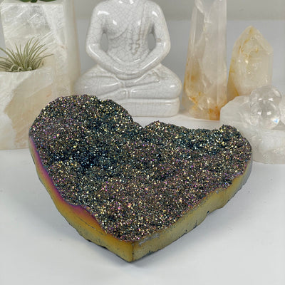Titanium Coated Large Crystal Cluster Heart - One-of-a-Kind side view