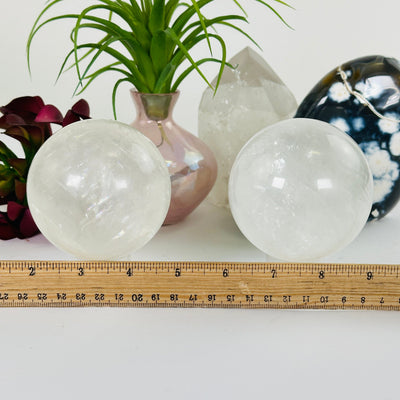 Optical Calcite Crystal Sphere YOU CHOOSE #2 all variants with ruler for size reference
