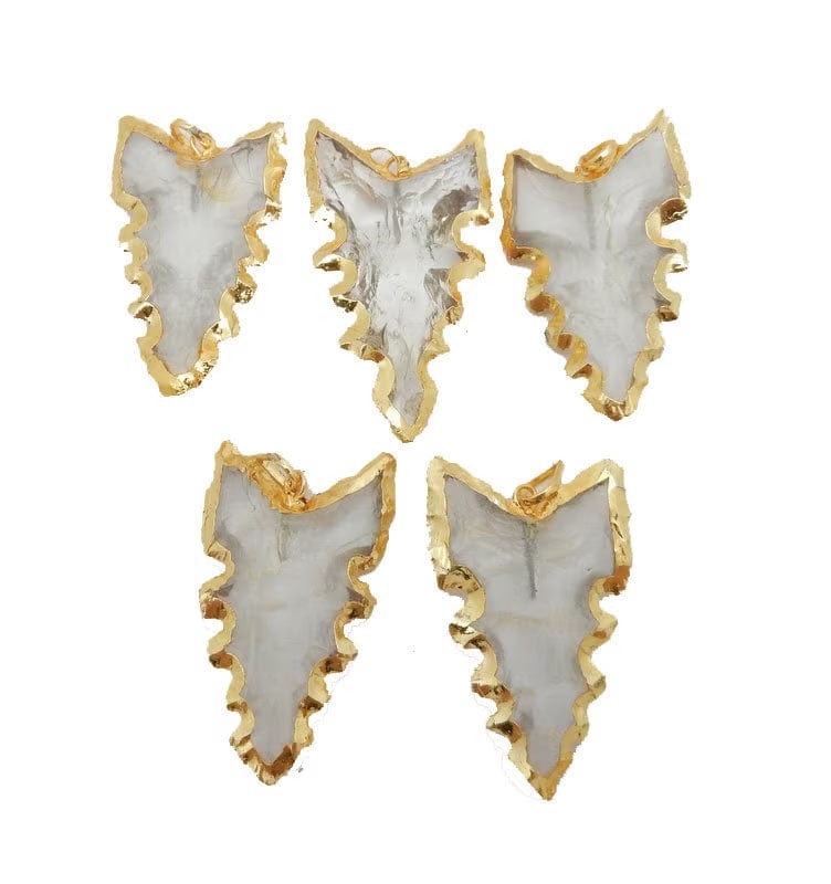5 Glass Arrowhead Pendants with Electroplated 24k Gold Edge