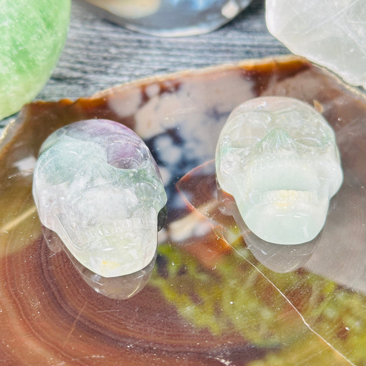 Fluorite Laughing Skull Crystal Cabochon - You Choose both variants side view