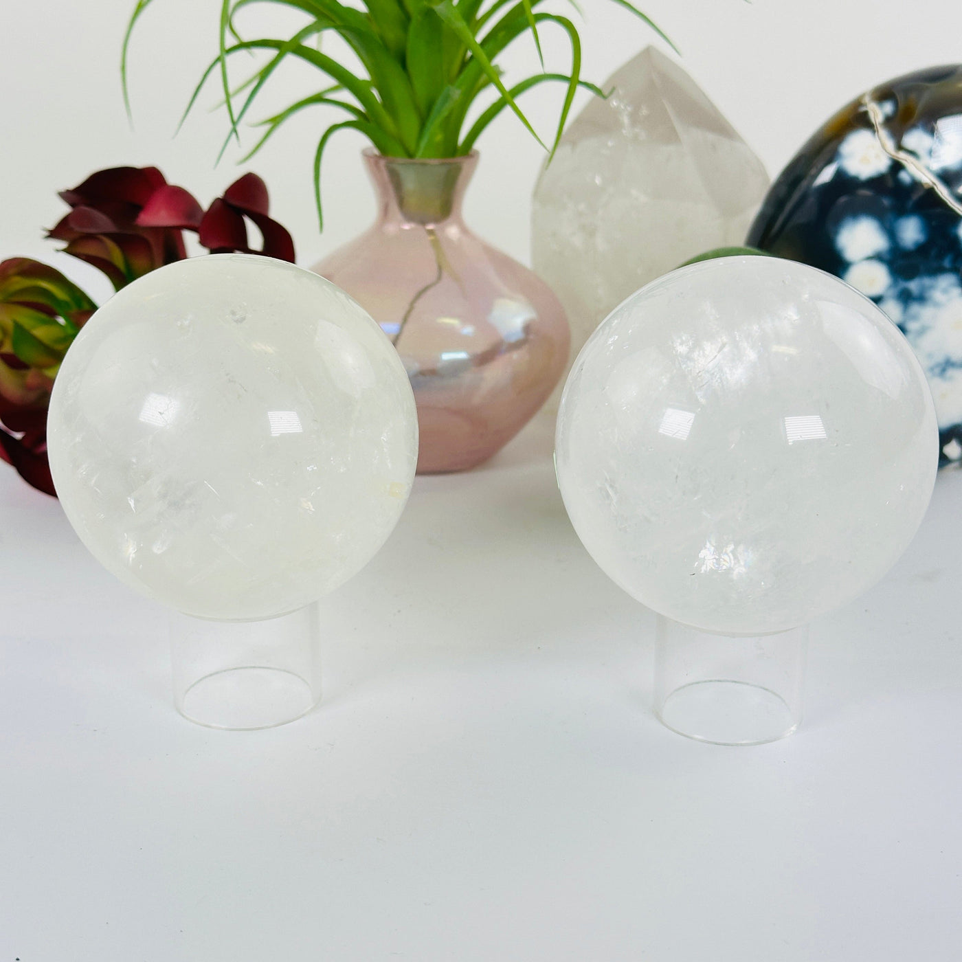 Optical Calcite Crystal Sphere YOU CHOOSE #2 both variants on sphere stands