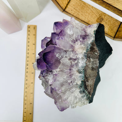 amethyst cut base next to a ruler for size reference