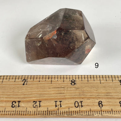 Garden Quartz Lodalite Polished Crystal Prism next to a ruler for size reference Choice #9