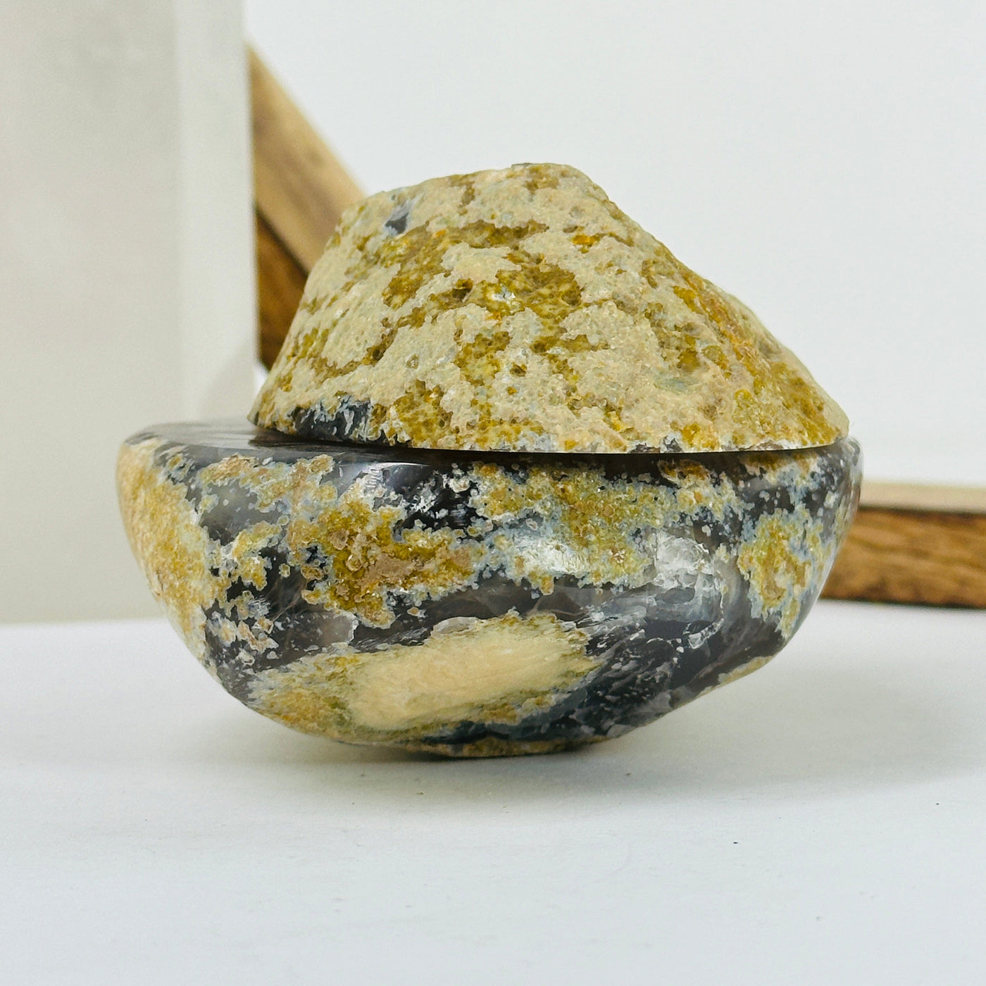 agate geode box with decorations in the background