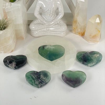 Rainbow Feathered Fluorite Crystal Heart - You Choose side view