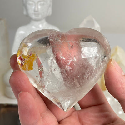 Crystal Quartz Heart with Natural Inclusions - One-of-a-Kind in hand for size reference